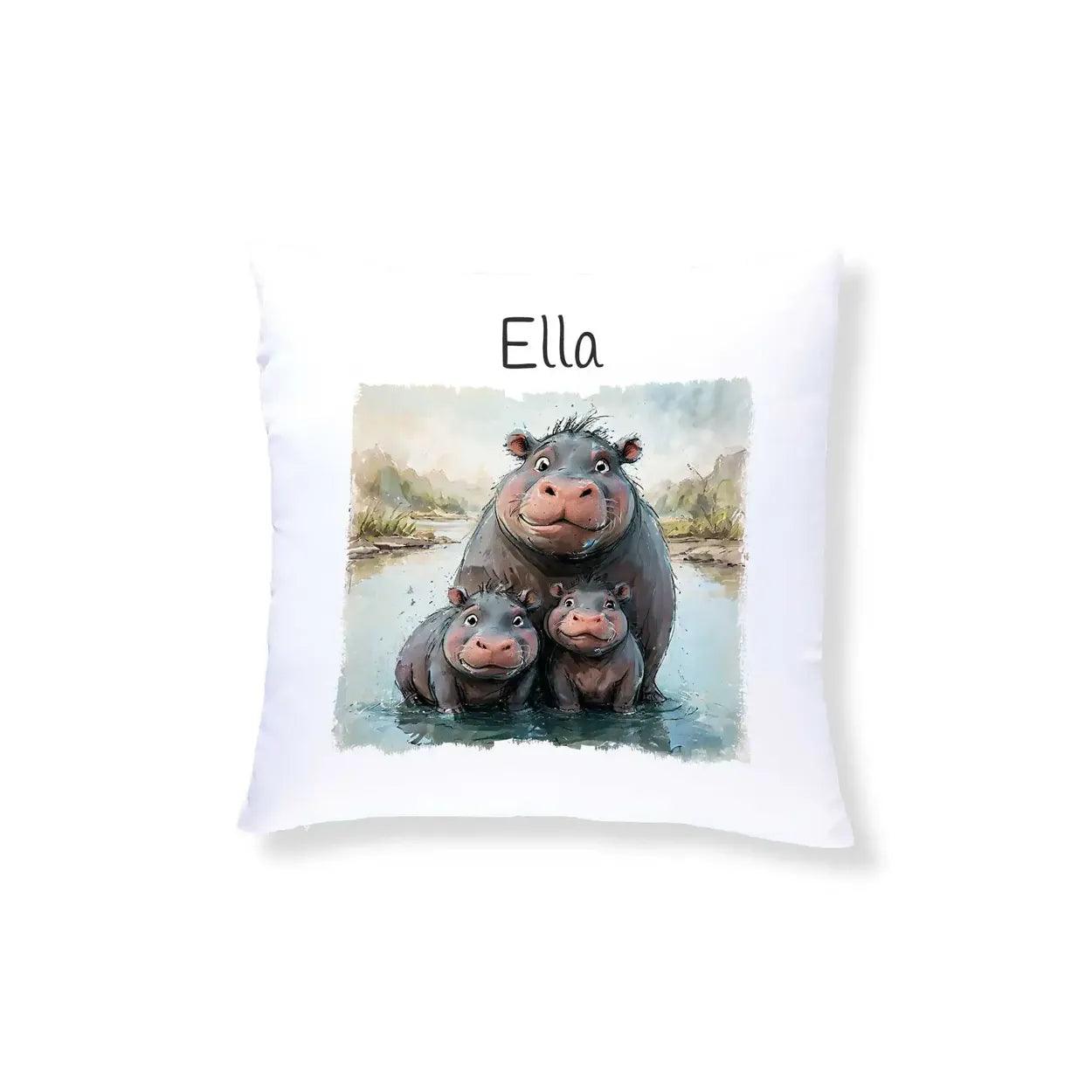 Kuschelkissen Kinder | Flusspferd Familie 40x40 cm - Druckerino