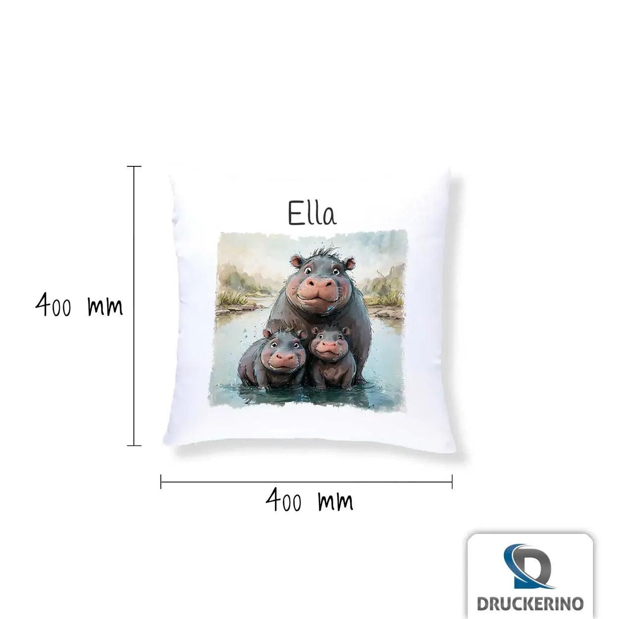 Kuschelkissen Kinder | Flusspferd Familie 40x40 cm - Druckerino