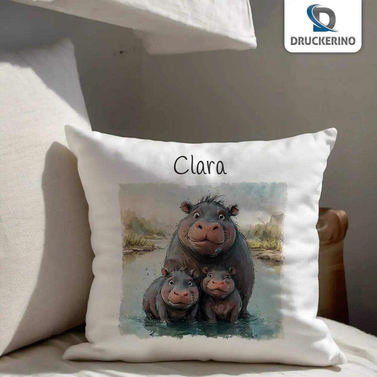 Kuschelkissen Kinder | Flusspferd Familie 40x40 cm - Druckerino