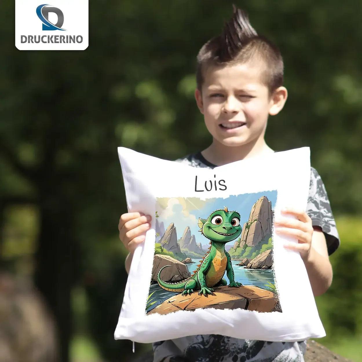 Kuschelkissen Kinder | Traumreise Drachenfreund 40x40 cm - Druckerino