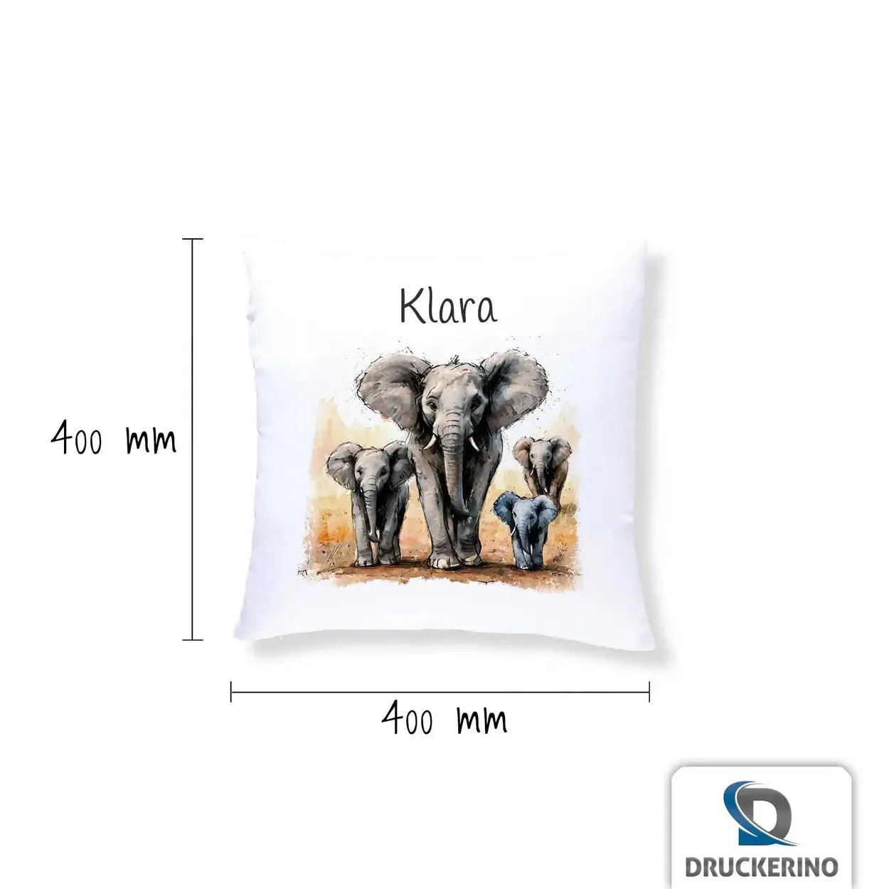 Kuschelkissen Kinder | Traumreise Elefantenfamilie 40x40 cm - Druckerino