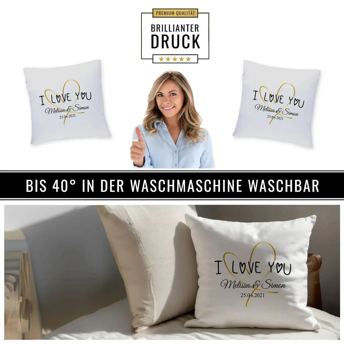 Personalisiertes Kissen mit Namen | I Love you - Druckerino