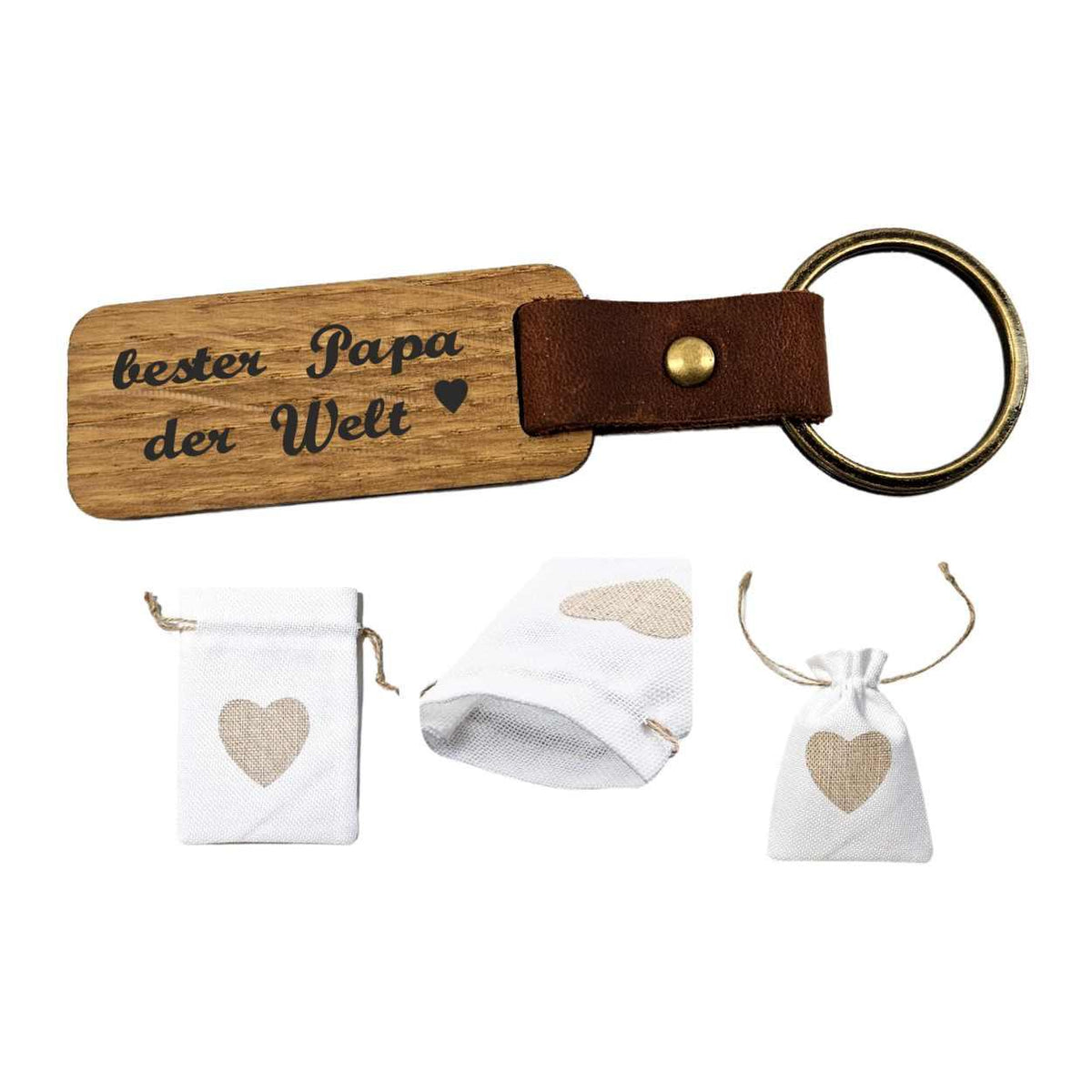Schlüsselanhänger Holz Leder - bester Papa der Welt - Druckerino