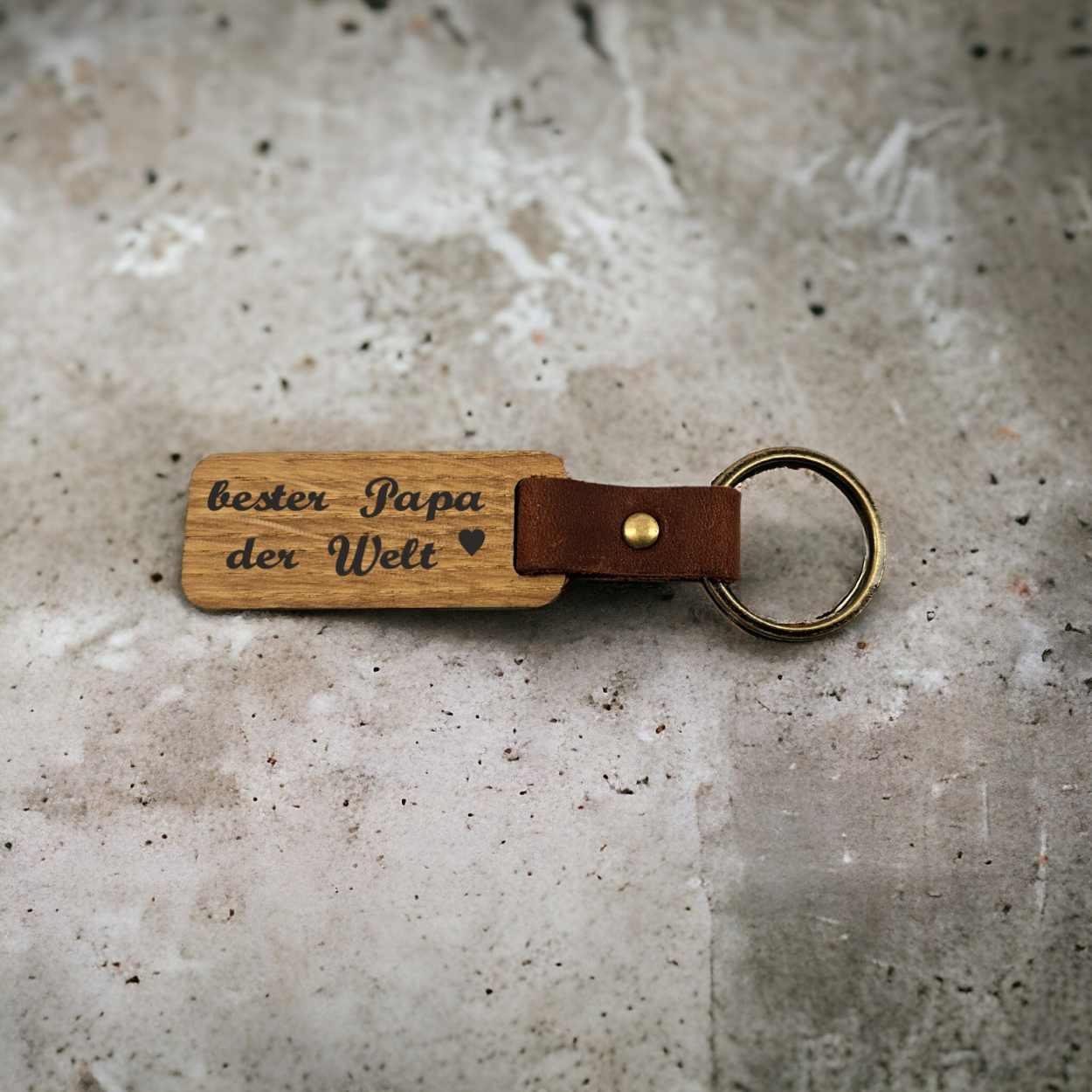 Schlüsselanhänger Holz Leder - bester Papa der Welt - Druckerino
