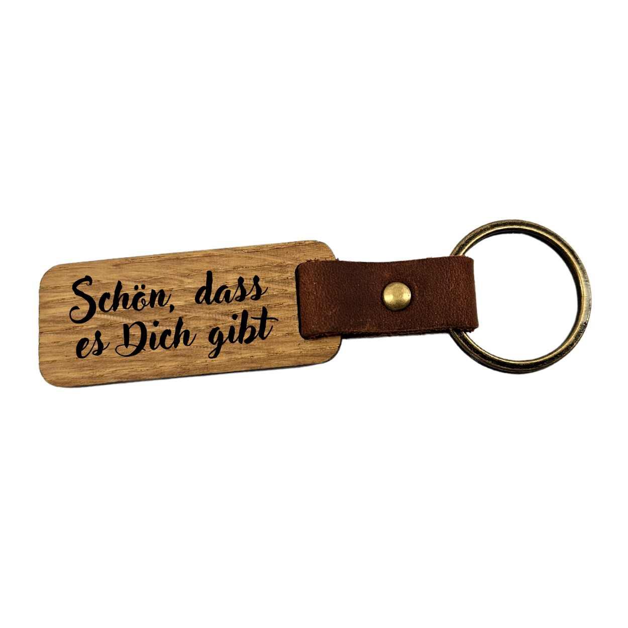 Schlüsselanhänger Holz Leder - Schön, dass es Dich gibt - Druckerino