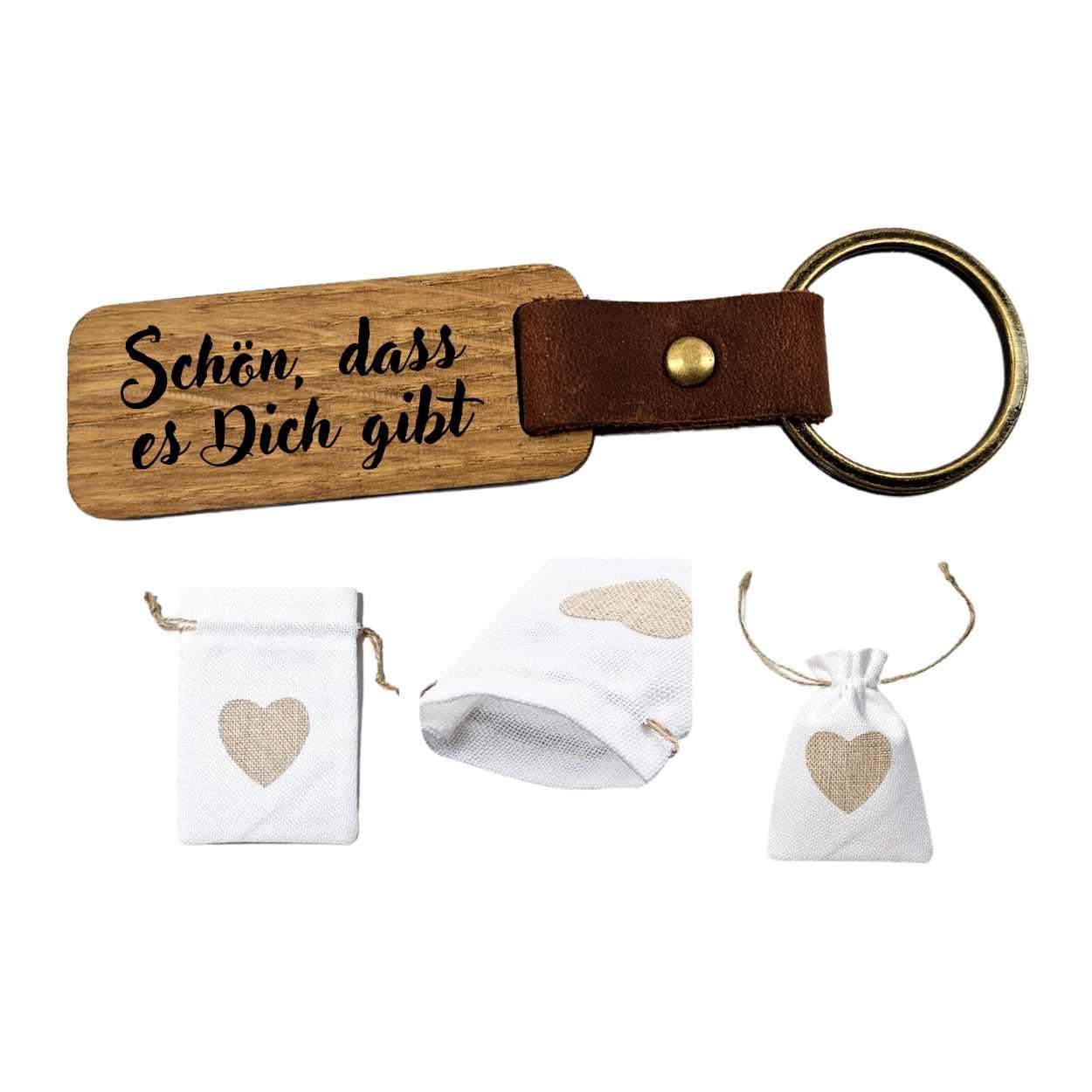 Schlüsselanhänger Holz Leder - Schön, dass es Dich gibt - Druckerino