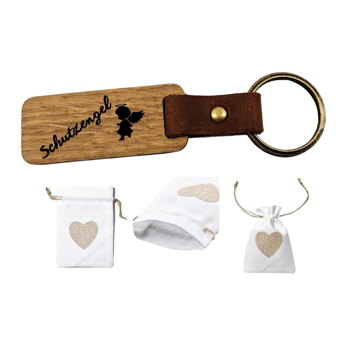 Schlüsselanhänger Holz Leder - Schutzengel - Druckerino