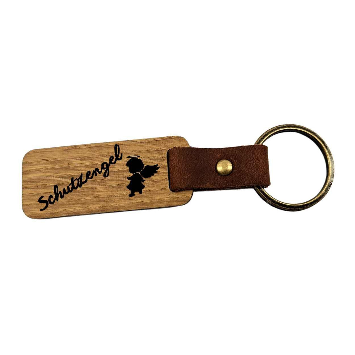 Schlüsselanhänger Holz Leder - Schutzengel - Druckerino