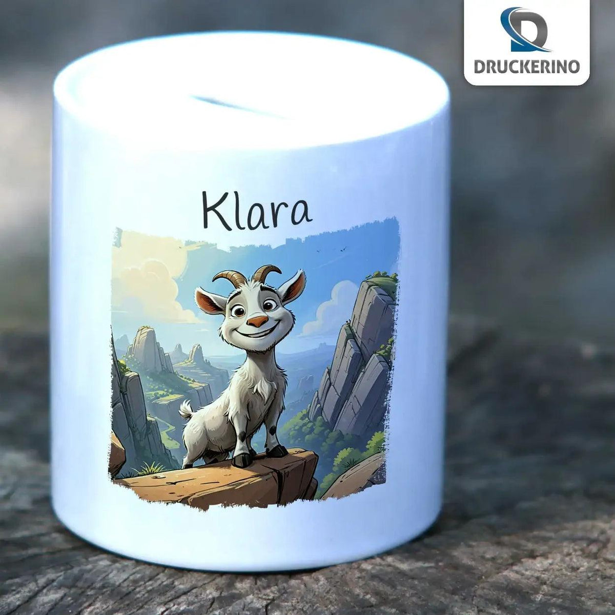 Spardose Kinder Abenteuer-Bergsteigerziege - Druckerino