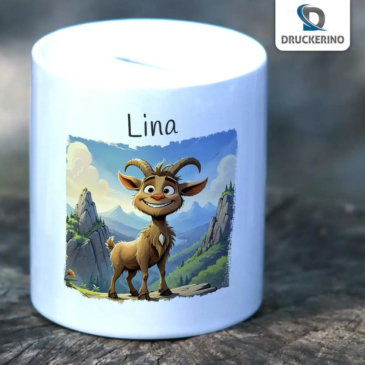 Spardose Kinder Bergabenteuer Ziege - Druckerino