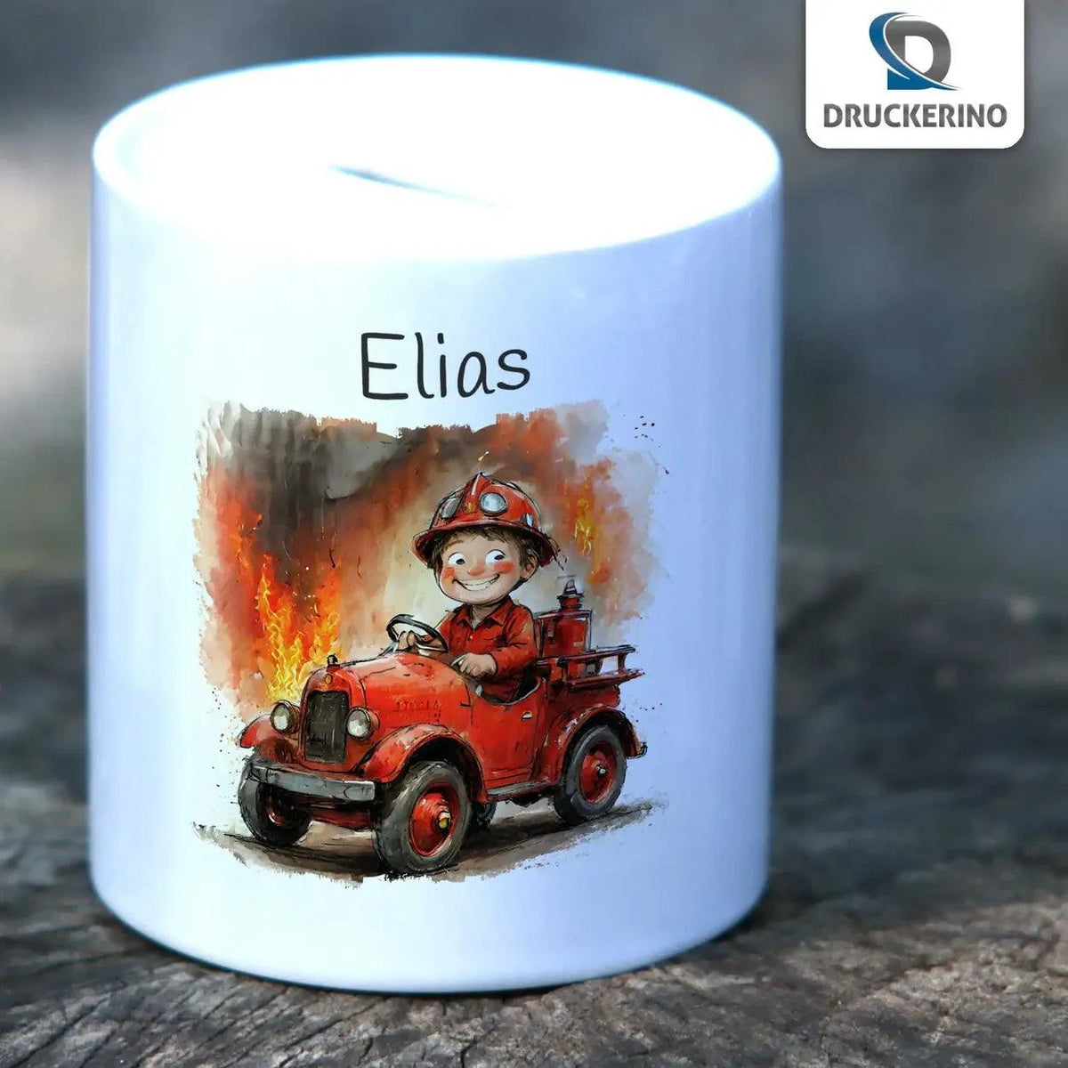 Spardose Kinder Feuerwehr-Abenteuer - Druckerino