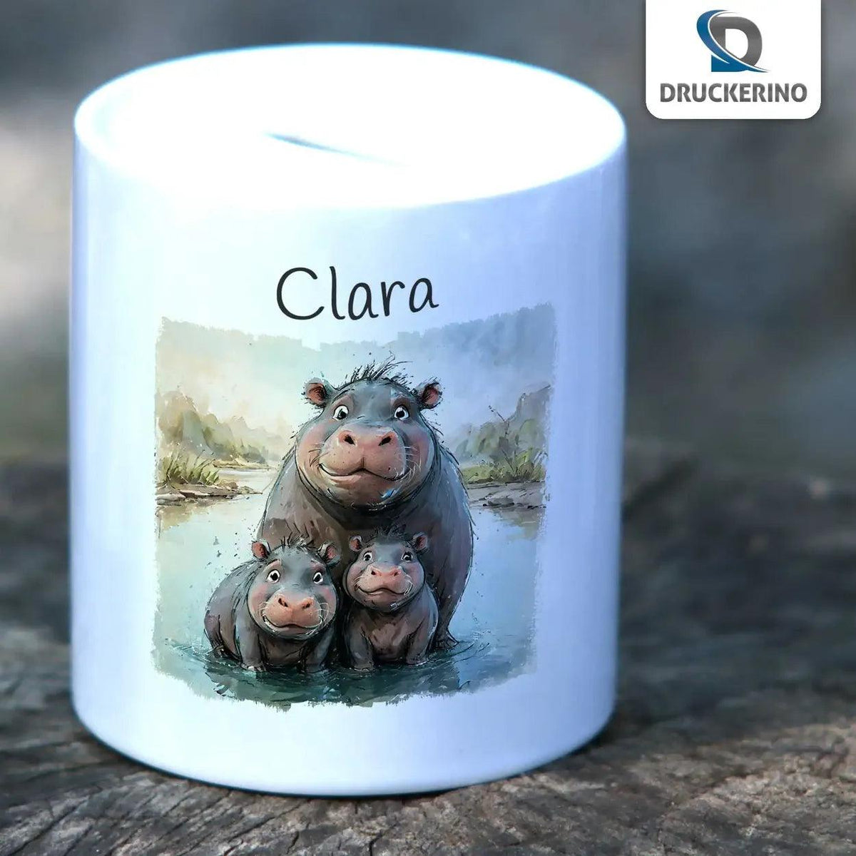 Spardose Kinder Flusspferd-Familie - Druckerino