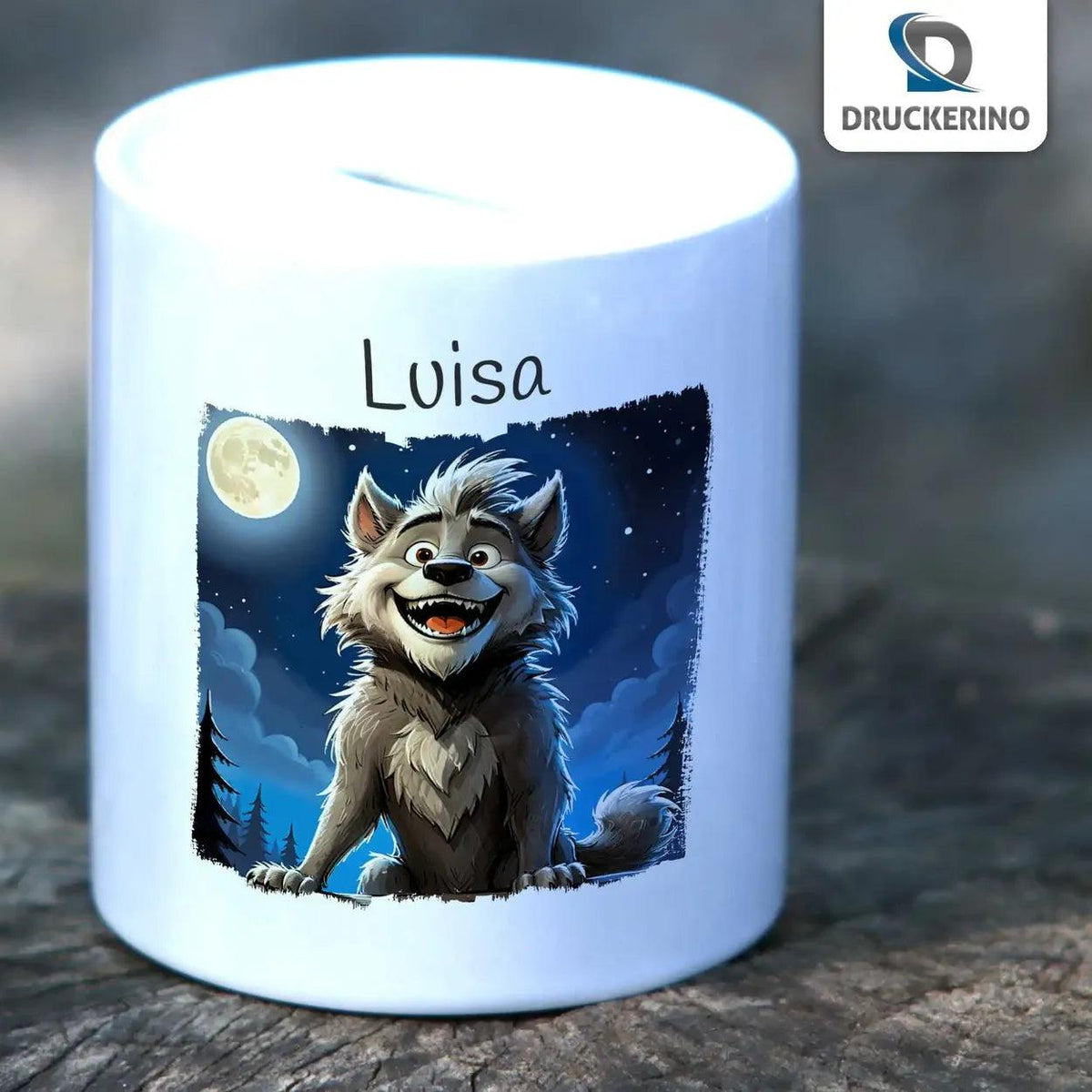 Spardose Kinder Mondlicht Wolf - Druckerino