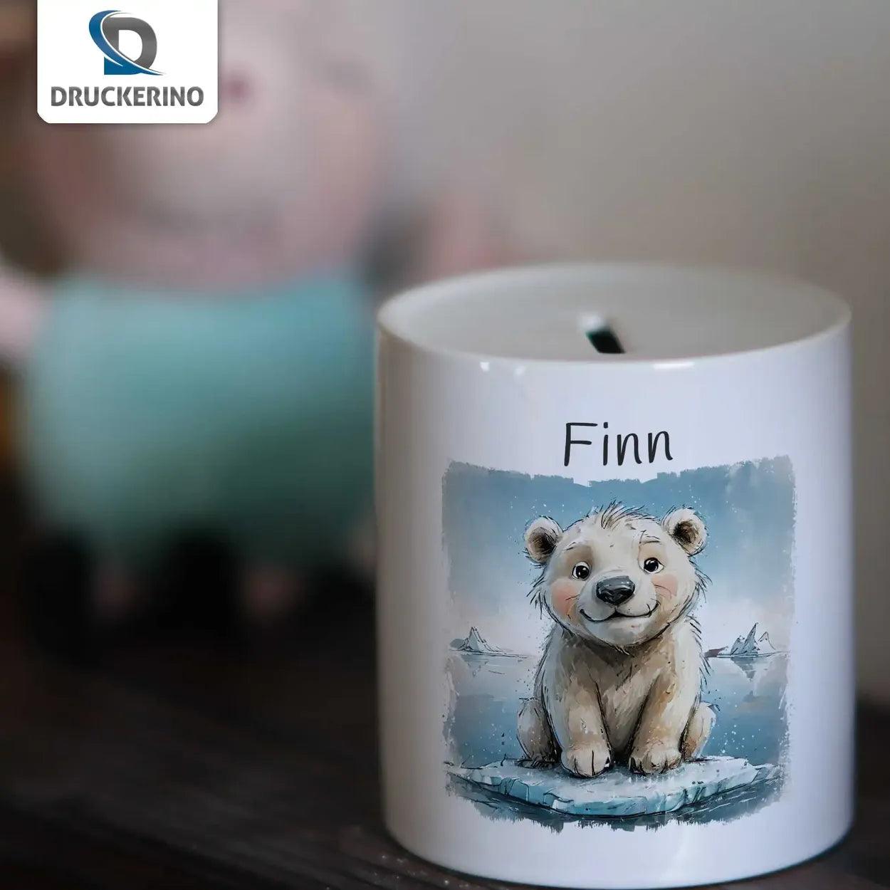 Spardose personalisiert Abenteuer-Eisbär - Druckerino