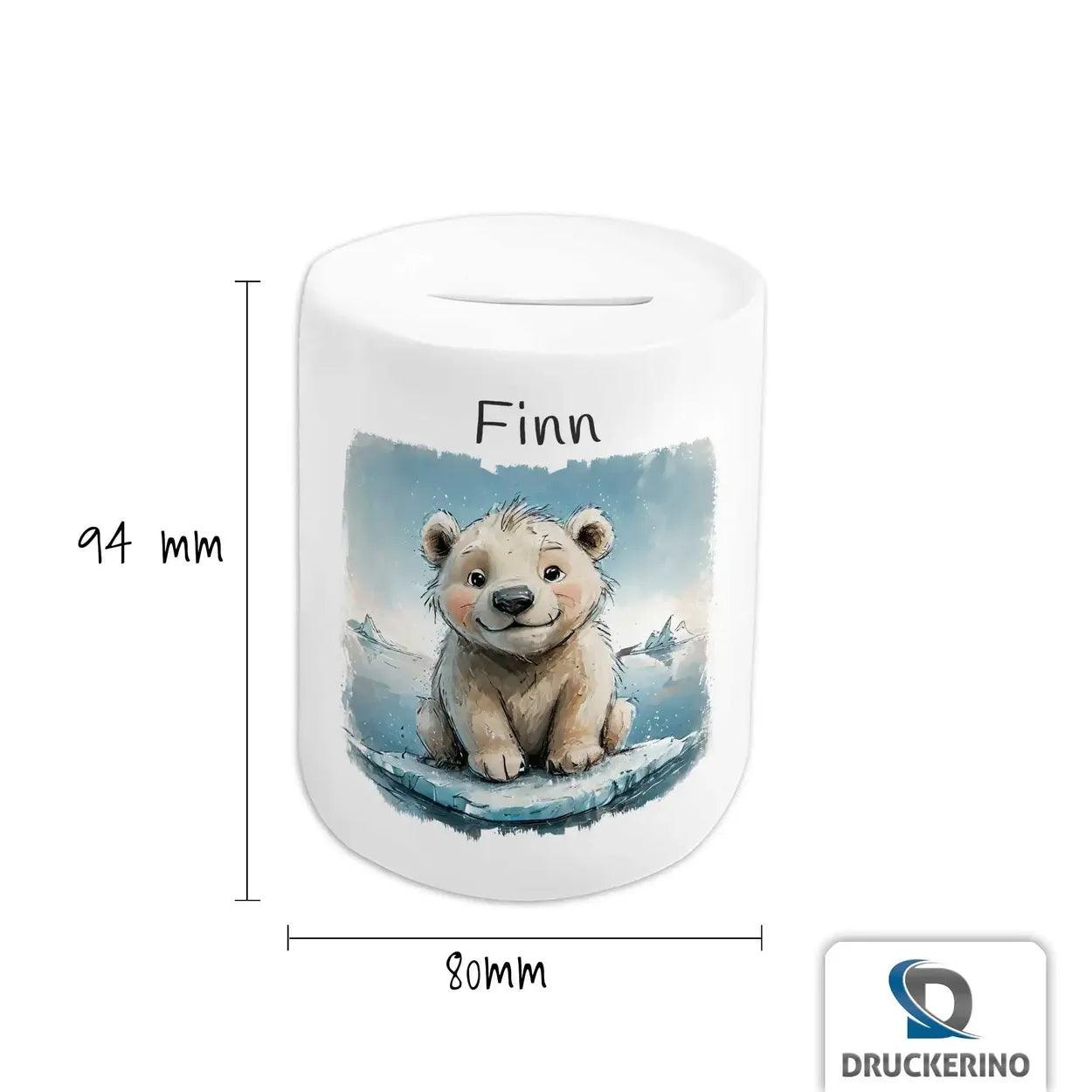 Spardose personalisiert Abenteuer-Eisbär - Druckerino