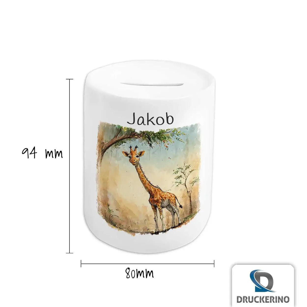 Spardose personalisiert Abenteuer Giraffe - Druckerino
