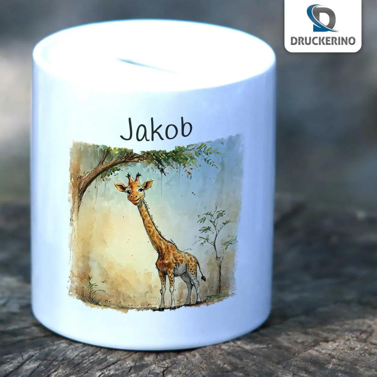 Spardose personalisiert Abenteuer Giraffe - Druckerino