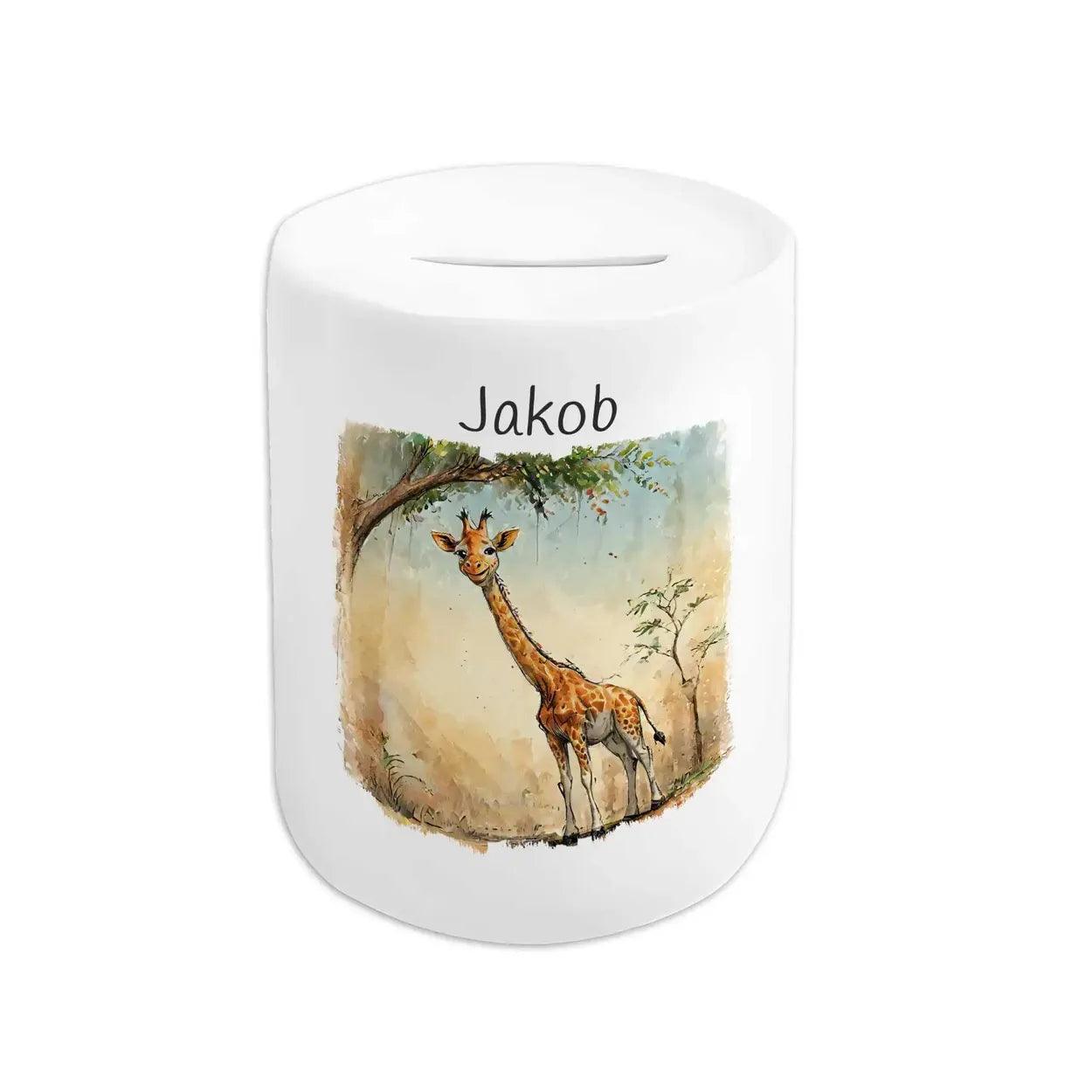 Spardose personalisiert Abenteuer Giraffe - Druckerino