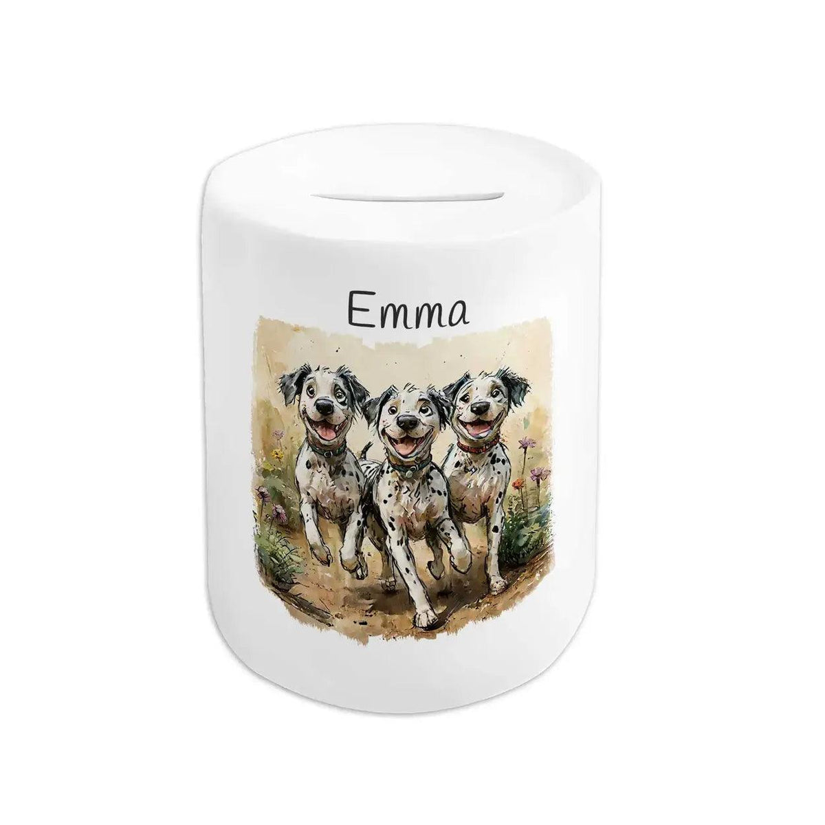 Spardose personalisiert Abenteuer-Hunde - Druckerino