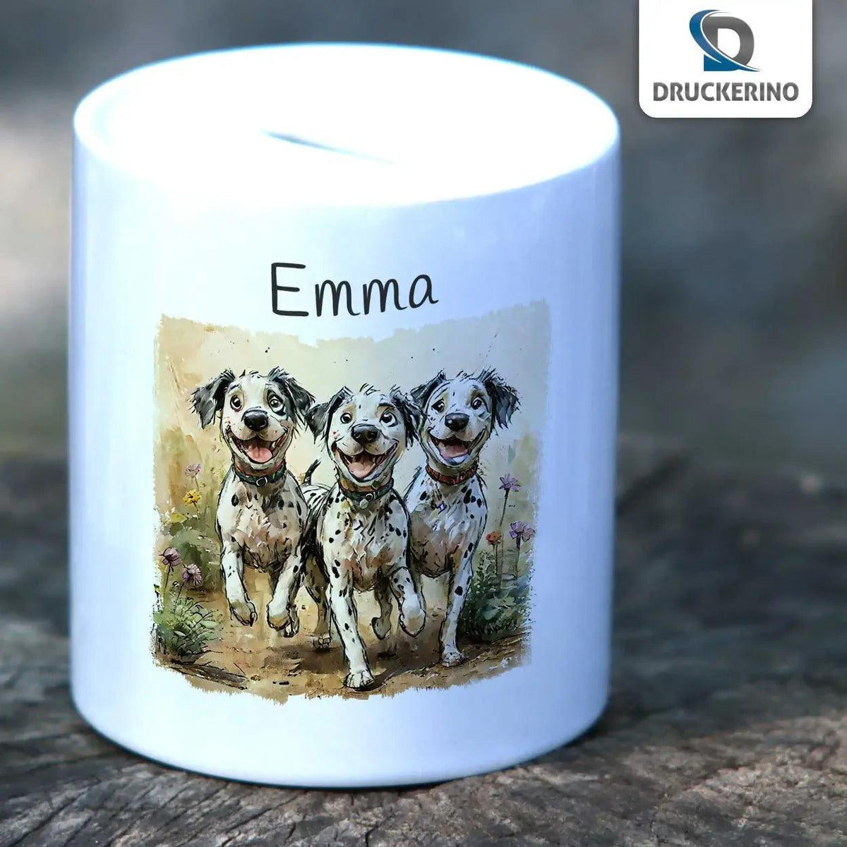 Spardose personalisiert Abenteuer-Hunde - Druckerino