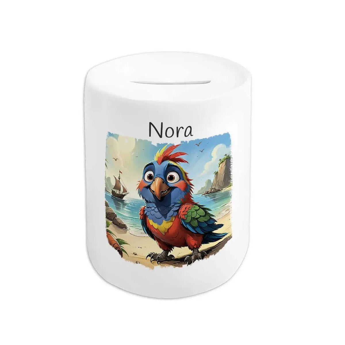 Spardose personalisiert Abenteuer Papagei - Druckerino