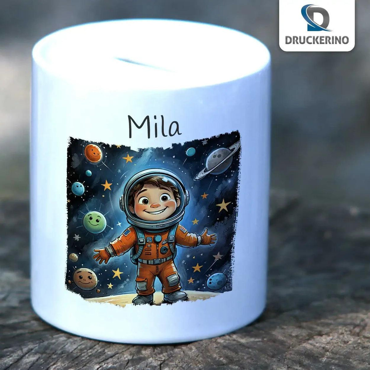 Spardose personalisiert Abenteuer Weltraum - Druckerino