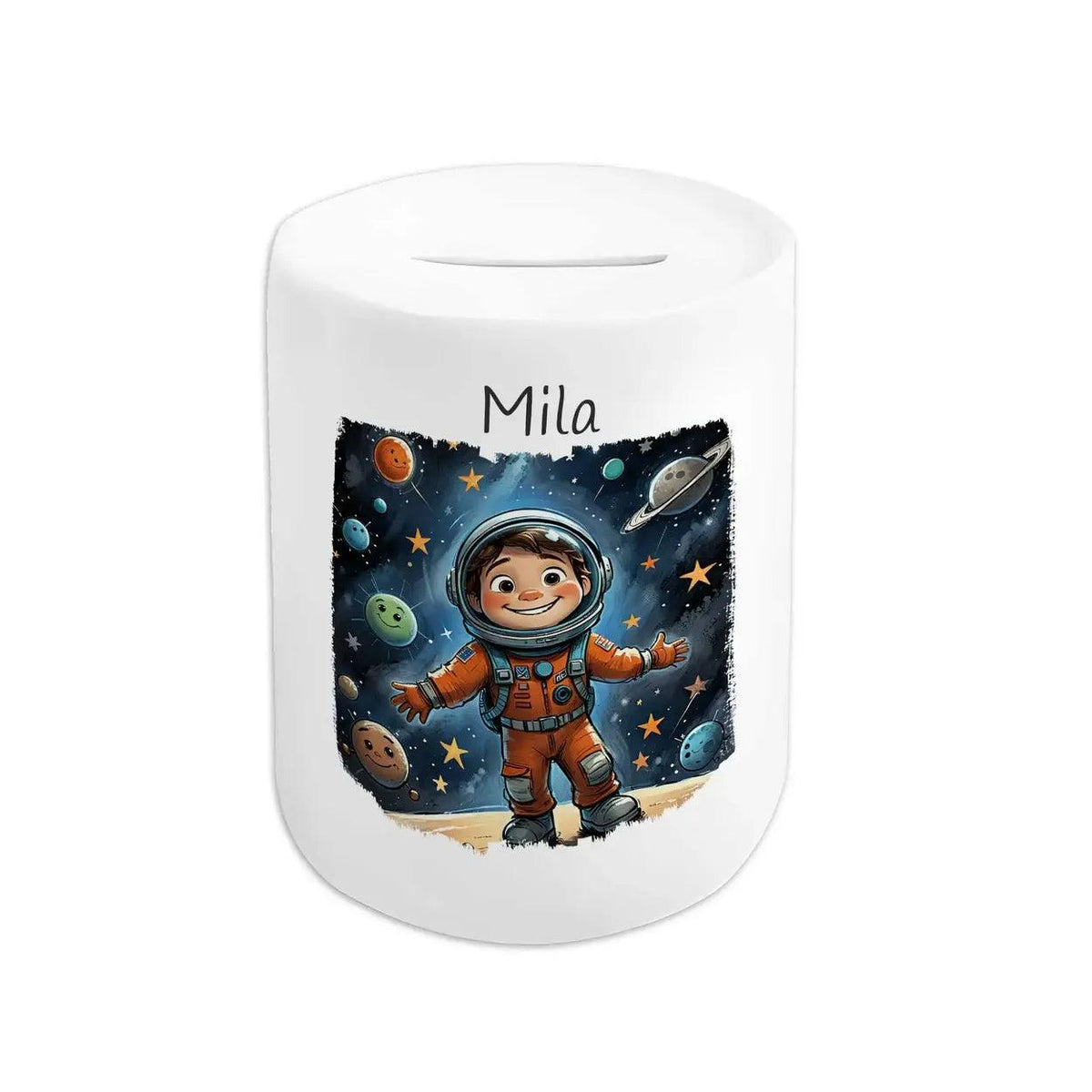 Spardose personalisiert Abenteuer Weltraum - Druckerino