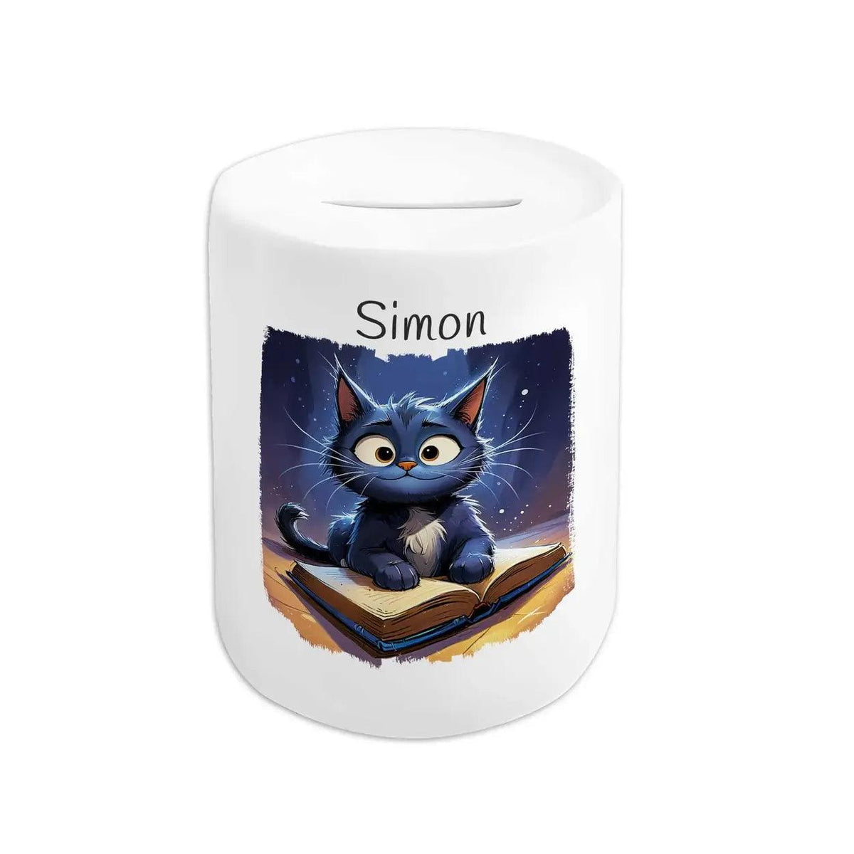 Spardose personalisiert Bücher-Katze - Druckerino
