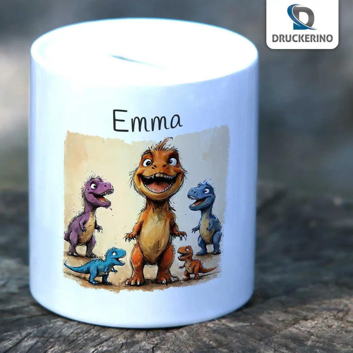 Spardose personalisiert Dino Abenteuer - Druckerino