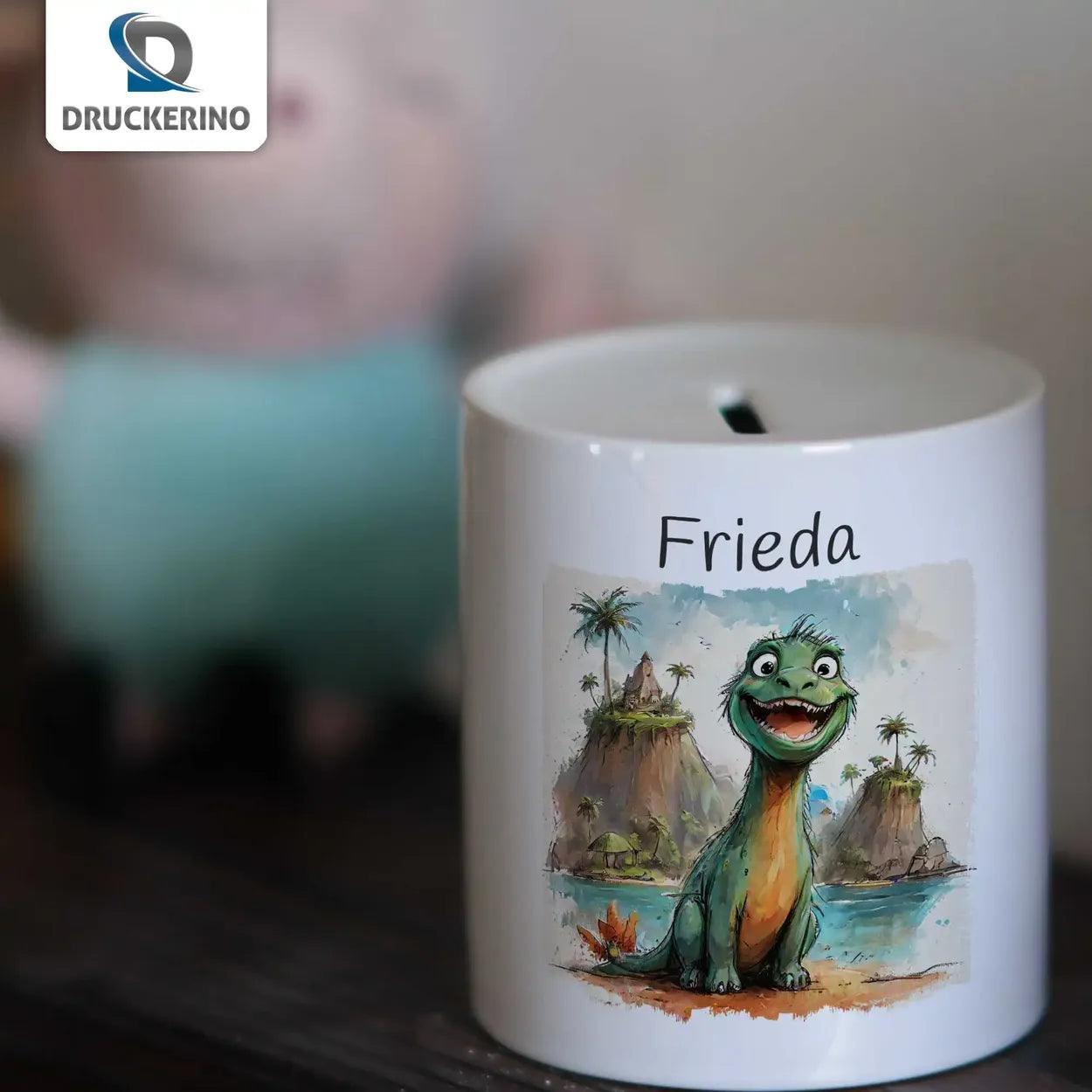 Spardose personalisiert Dino-Insel - Druckerino