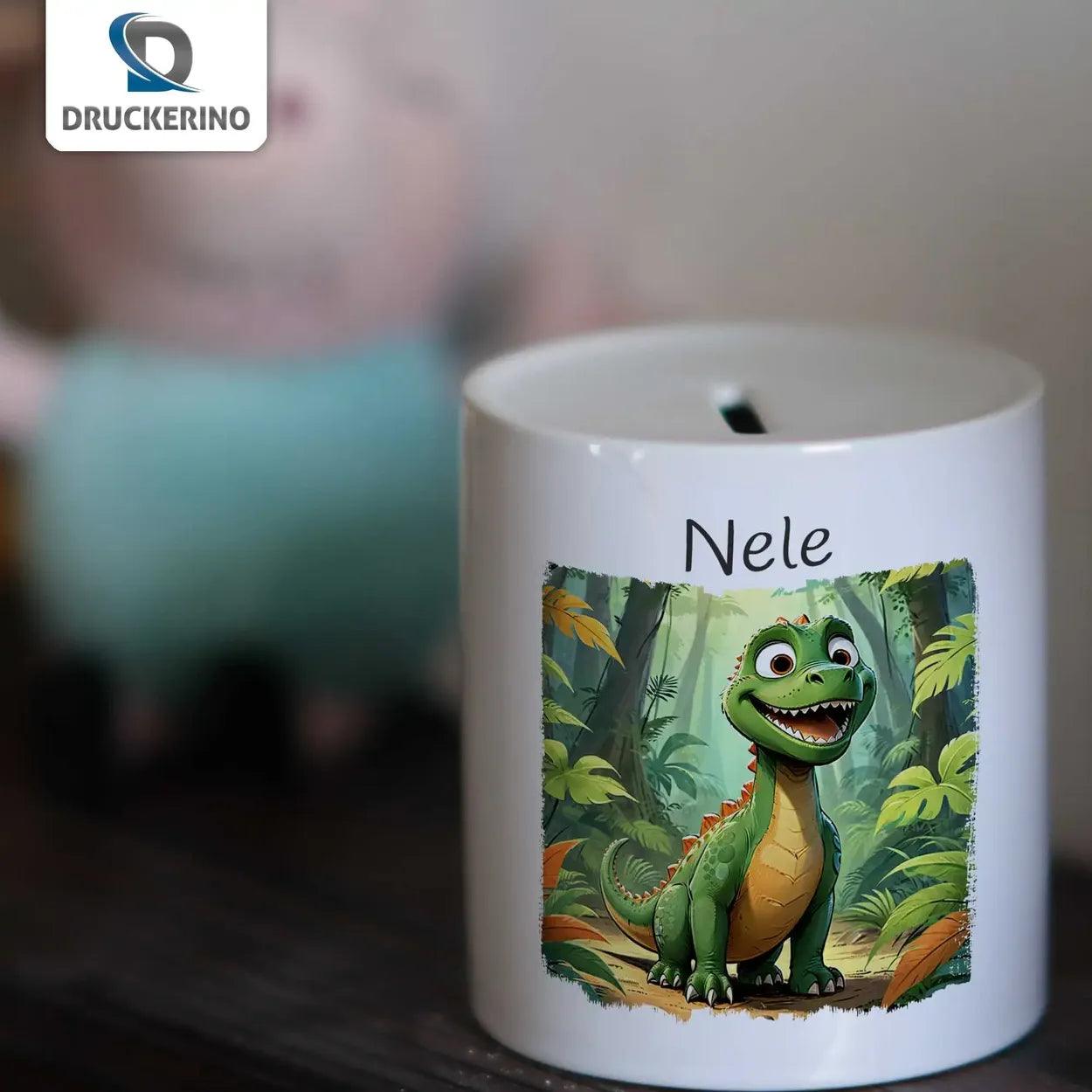 Spardose personalisiert Dinosaurier-Abenteuer - Druckerino