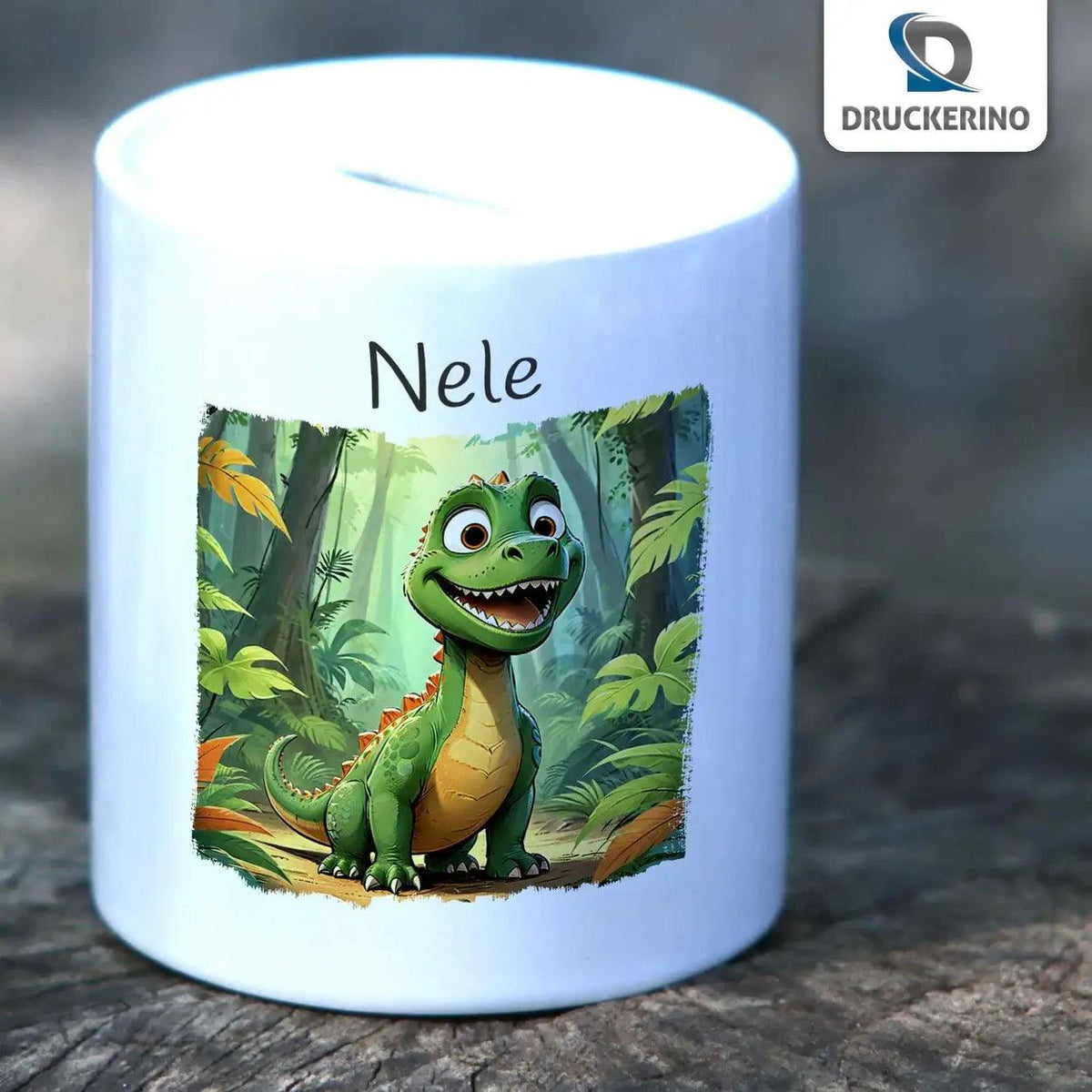 Spardose personalisiert Dinosaurier-Abenteuer - Druckerino