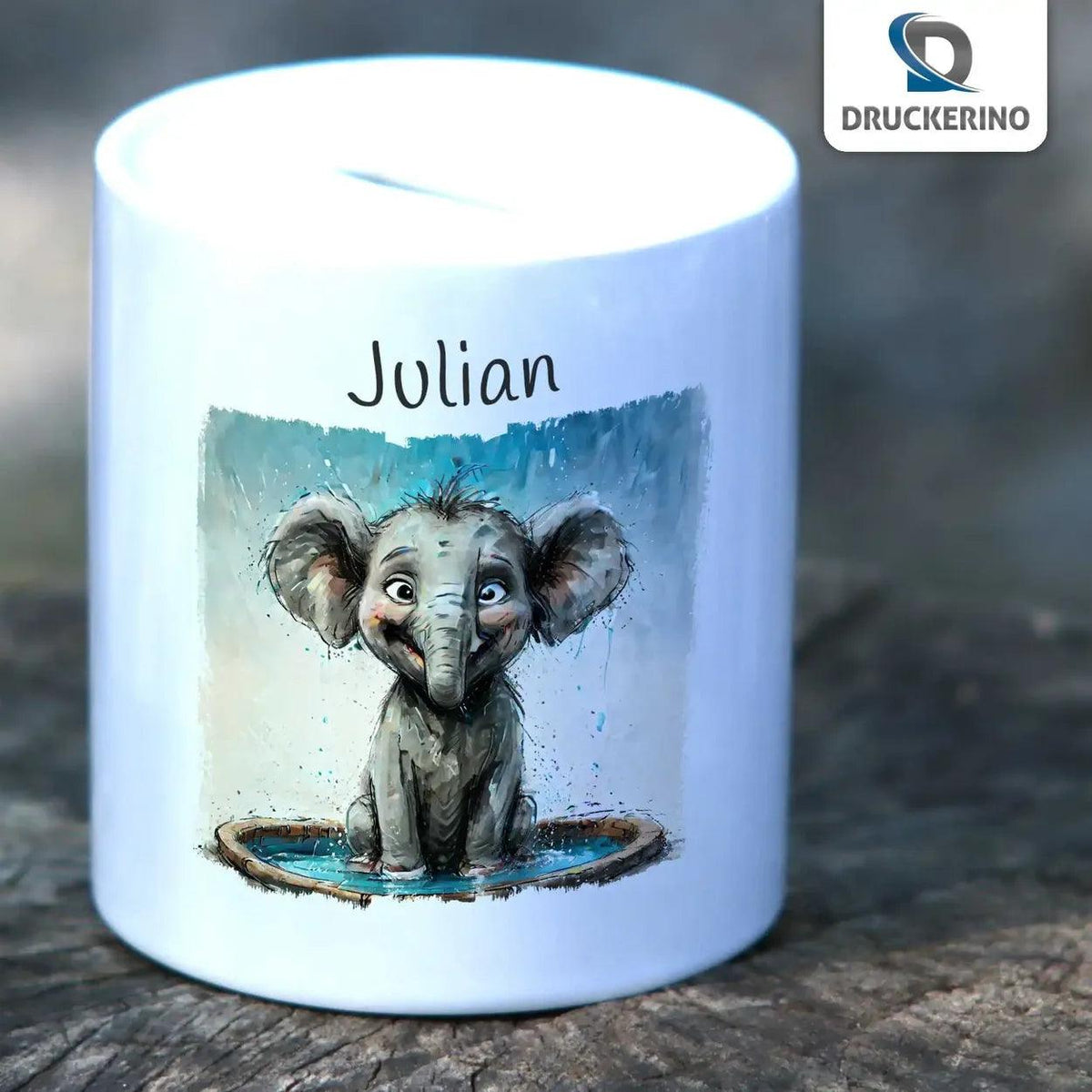 Spardose personalisiert Dschungelabenteuer Elefant - Druckerino