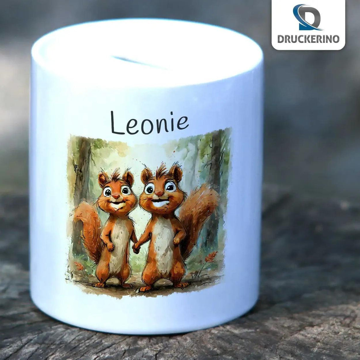 Spardose personalisiert Eichhörnchen-Kumpel - Druckerino