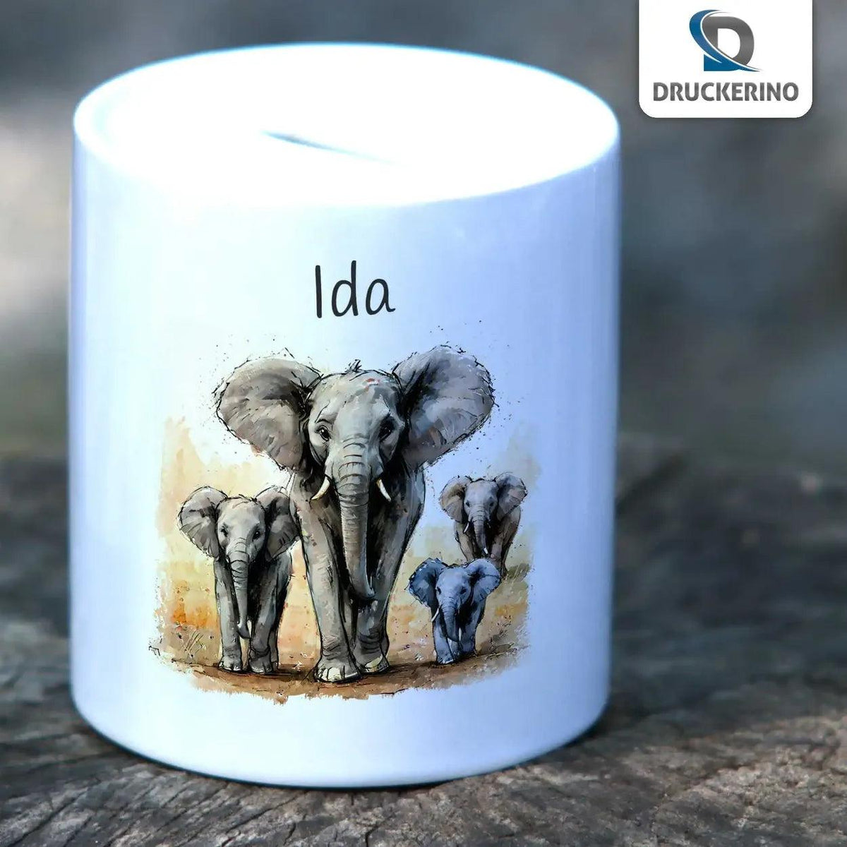 Spardose personalisiert Elefanten Familie - Druckerino