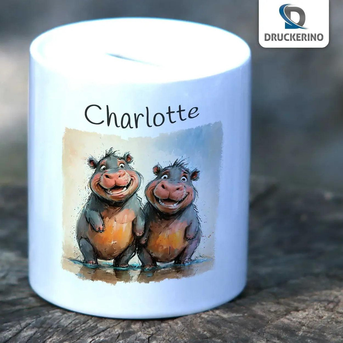 Spardose personalisiert Flusspferde - Druckerino