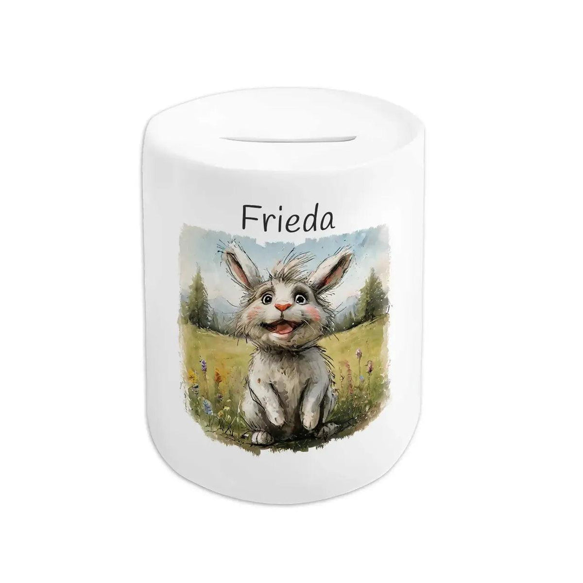 Spardose personalisiert Hasen-Abenteuer - Druckerino