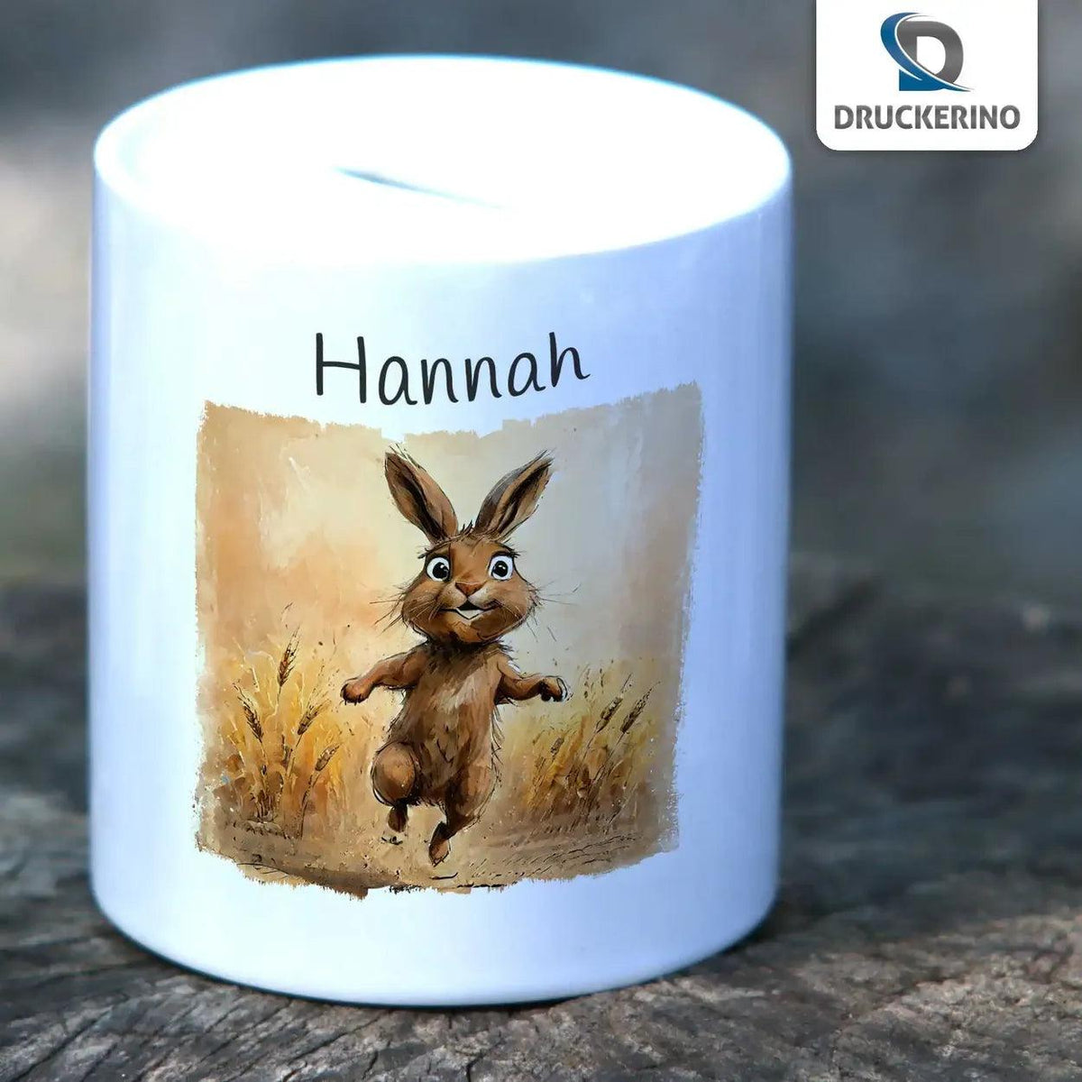 Spardose personalisiert Hasenabenteuer - Druckerino