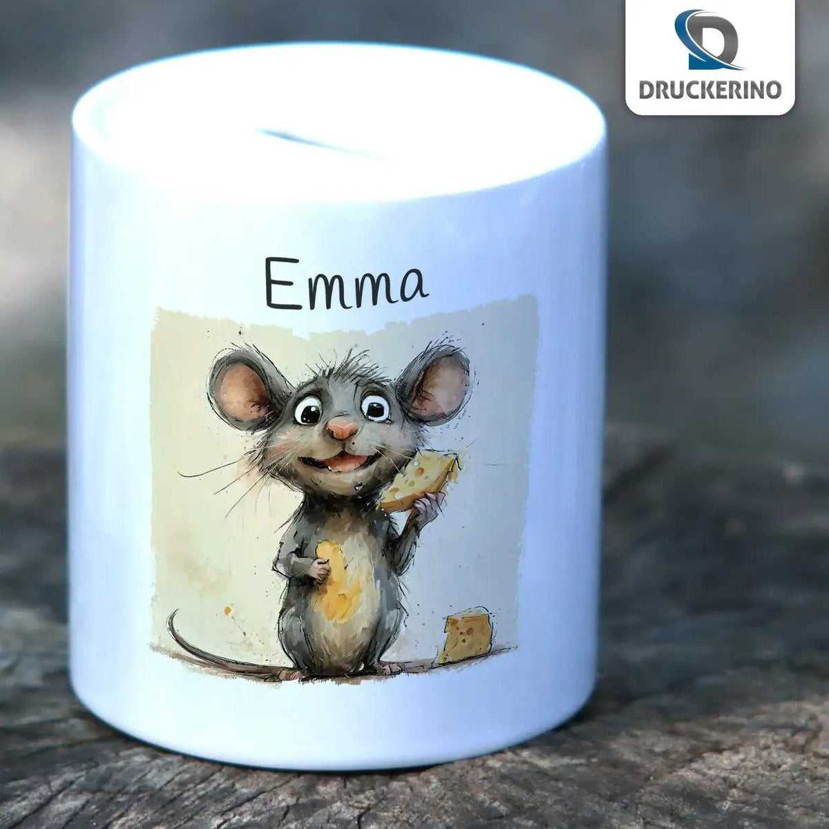 Spardose personalisiert Käsefreund Maus - Druckerino