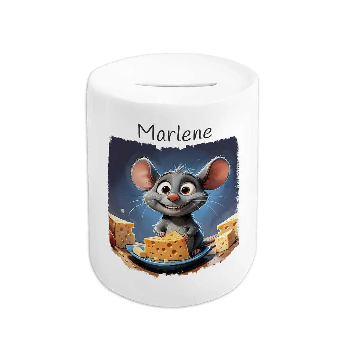 Spardose personalisiert Käsewelt-Abenteuer Maus - Druckerino