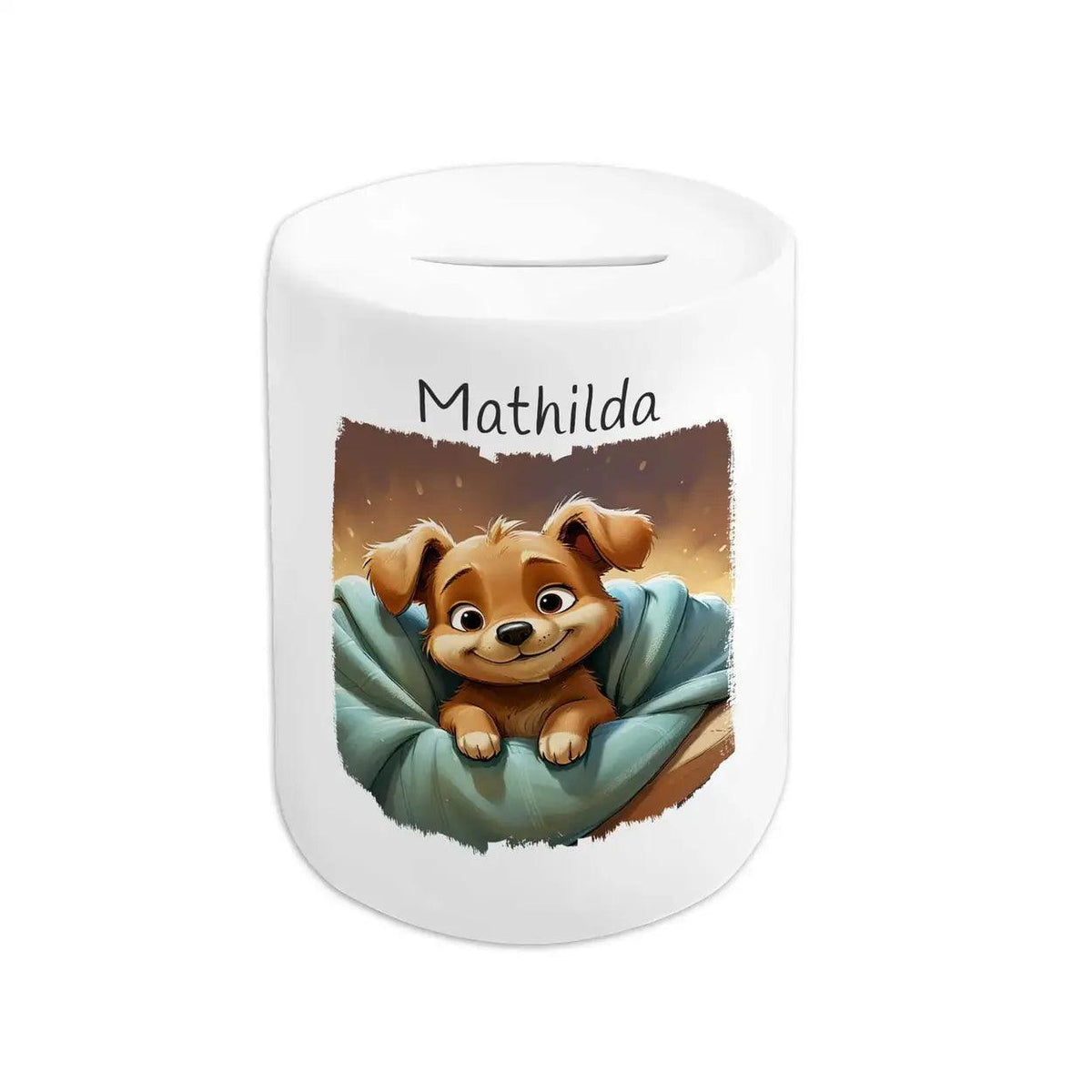 Spardose personalisiert Kuschel-Hund - Druckerino