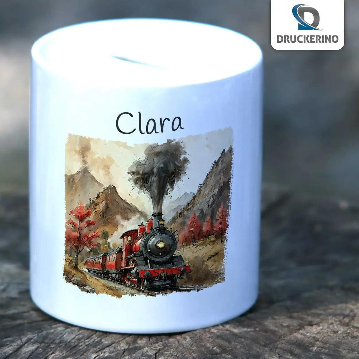 Spardose personalisiert Lokomotiv-Abenteuer - Druckerino