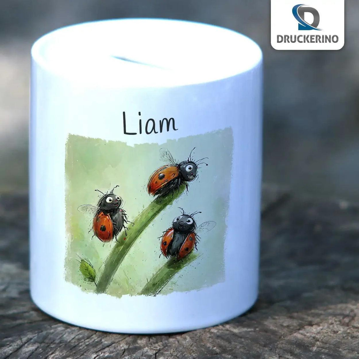 Spardose personalisiert Marienkäfer-Glück - Druckerino