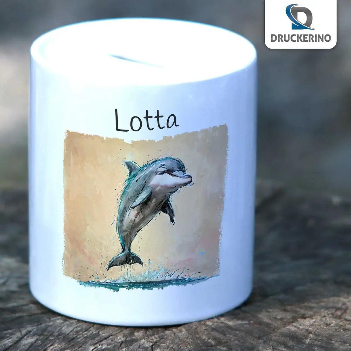 Spardose personalisiert Meeresabenteuer Delfin - Druckerino