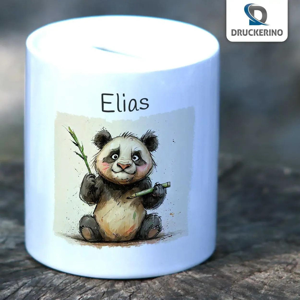 Spardose personalisiert Pandabär-Abenteuer - Druckerino