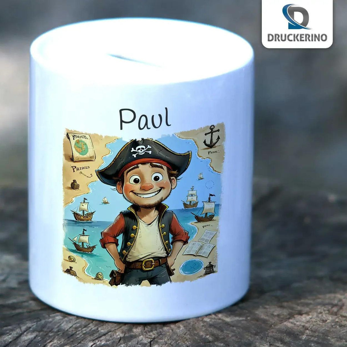 Spardose personalisiert Piraten-Abenteuer - Druckerino