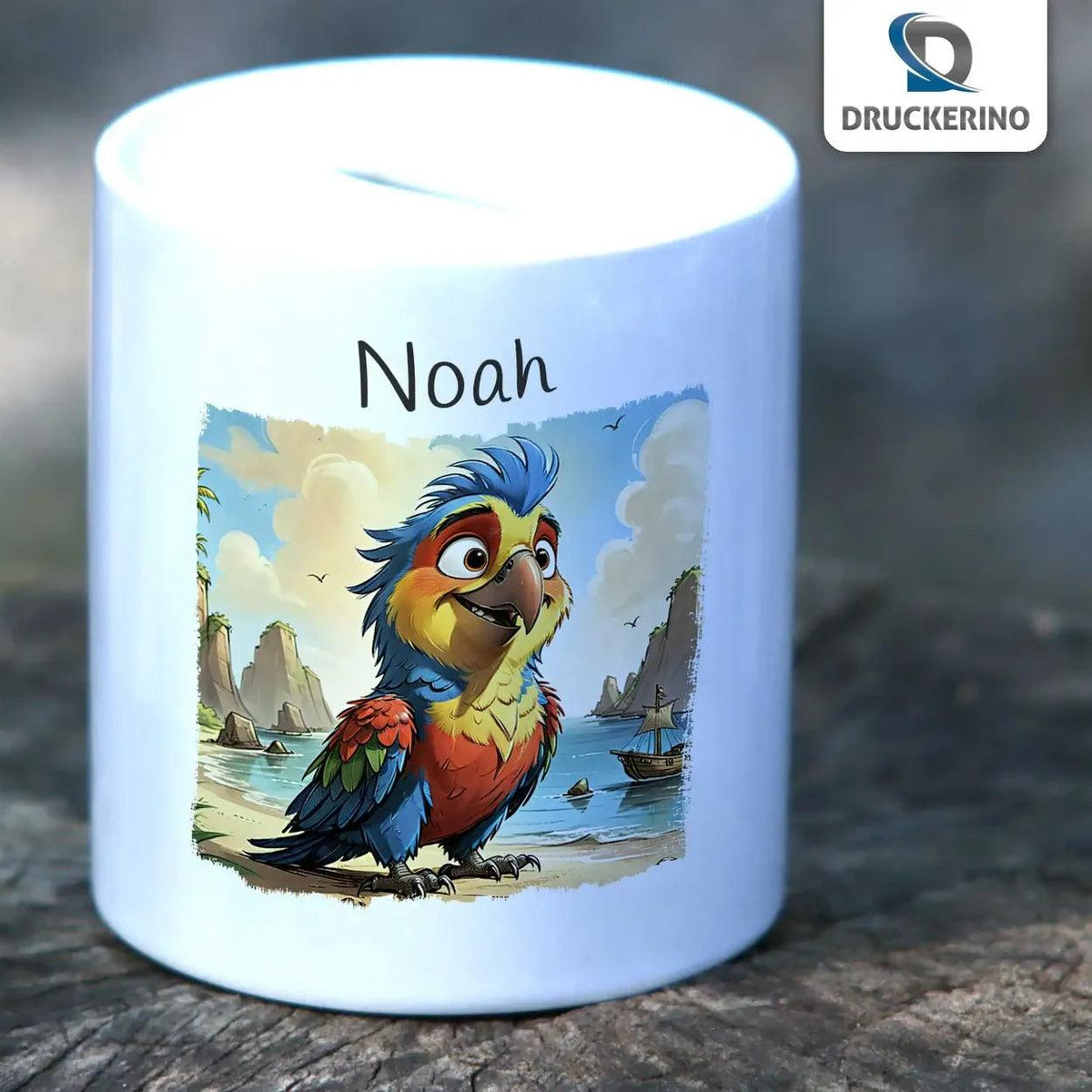 Spardose personalisiert Piraten-Papagei - Druckerino