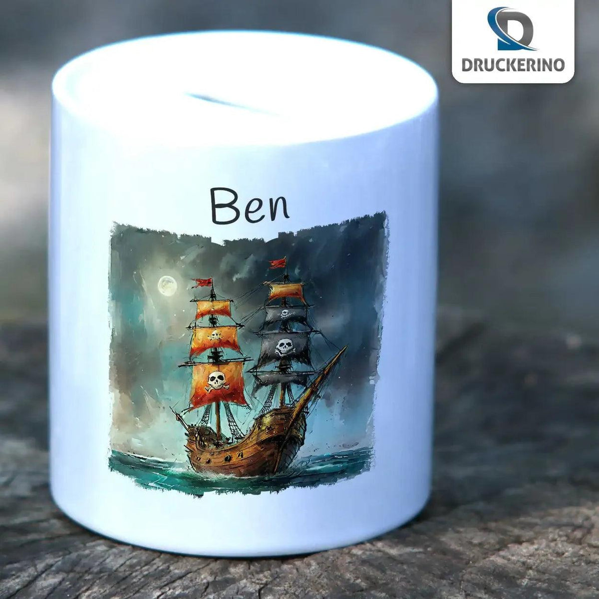 Spardose personalisiert Piratenschiff-Abenteuer - Druckerino