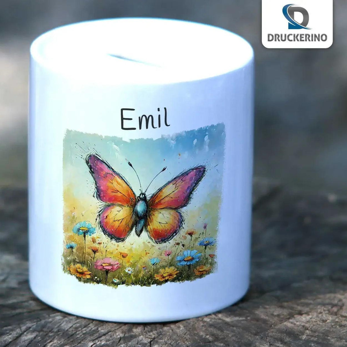 Spardose personalisiert Schmetterling - Druckerino