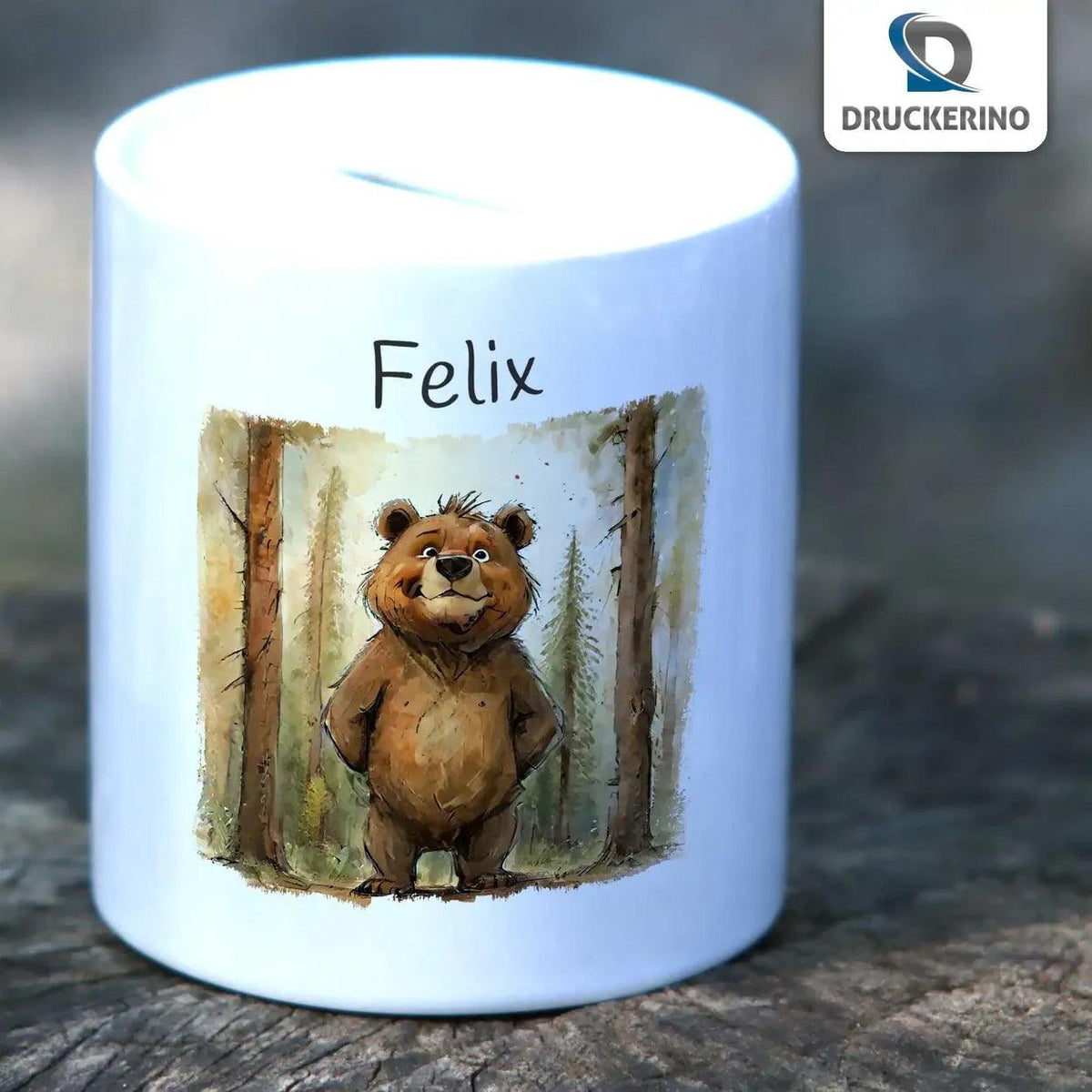 Spardose personalisiert Waldabenteuer Bär - Druckerino